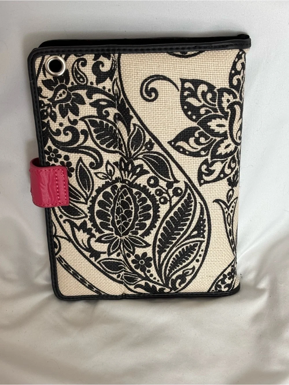 Spartina 449 Black & Cream Floral Organizer with Pink Snap